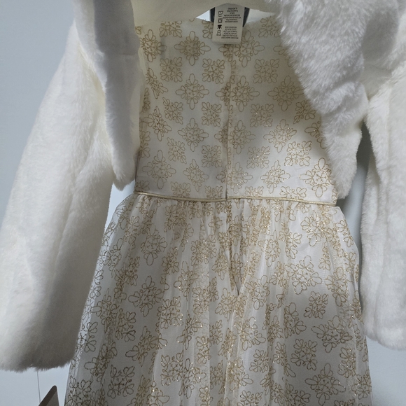 Girls' Size 4/5 Rare Editions Ivory and Gold Dress And Faux Fur Jacket Set - Picture 8 of 16